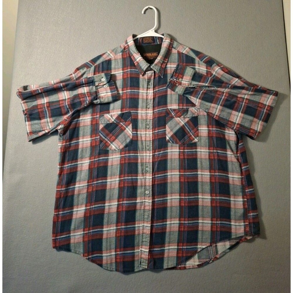 Woodland Big Man Flannel Shirt XXL Plaid Button Up Cotton Blend Red White Blue